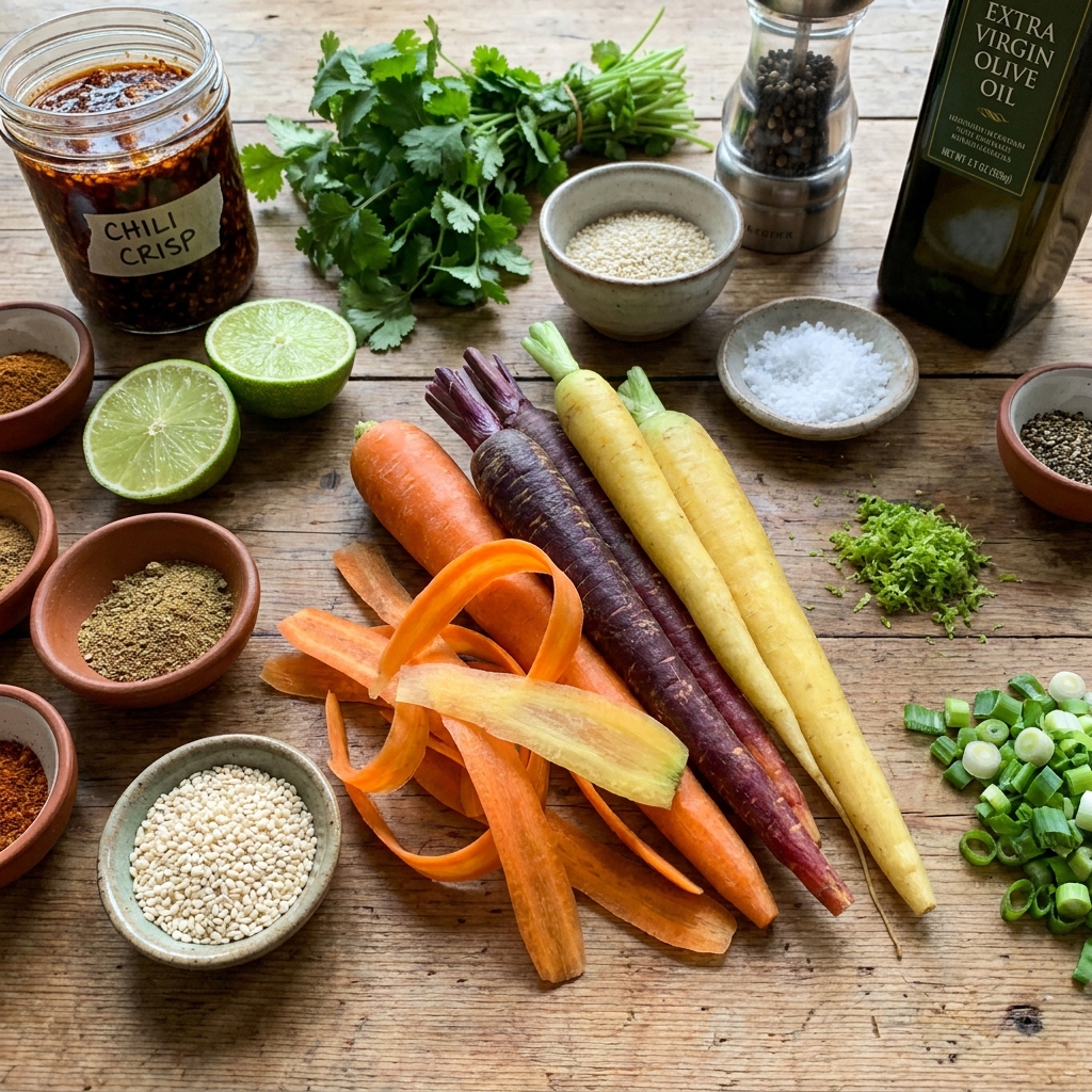 Chili crisp carrot ribbon salad recipe