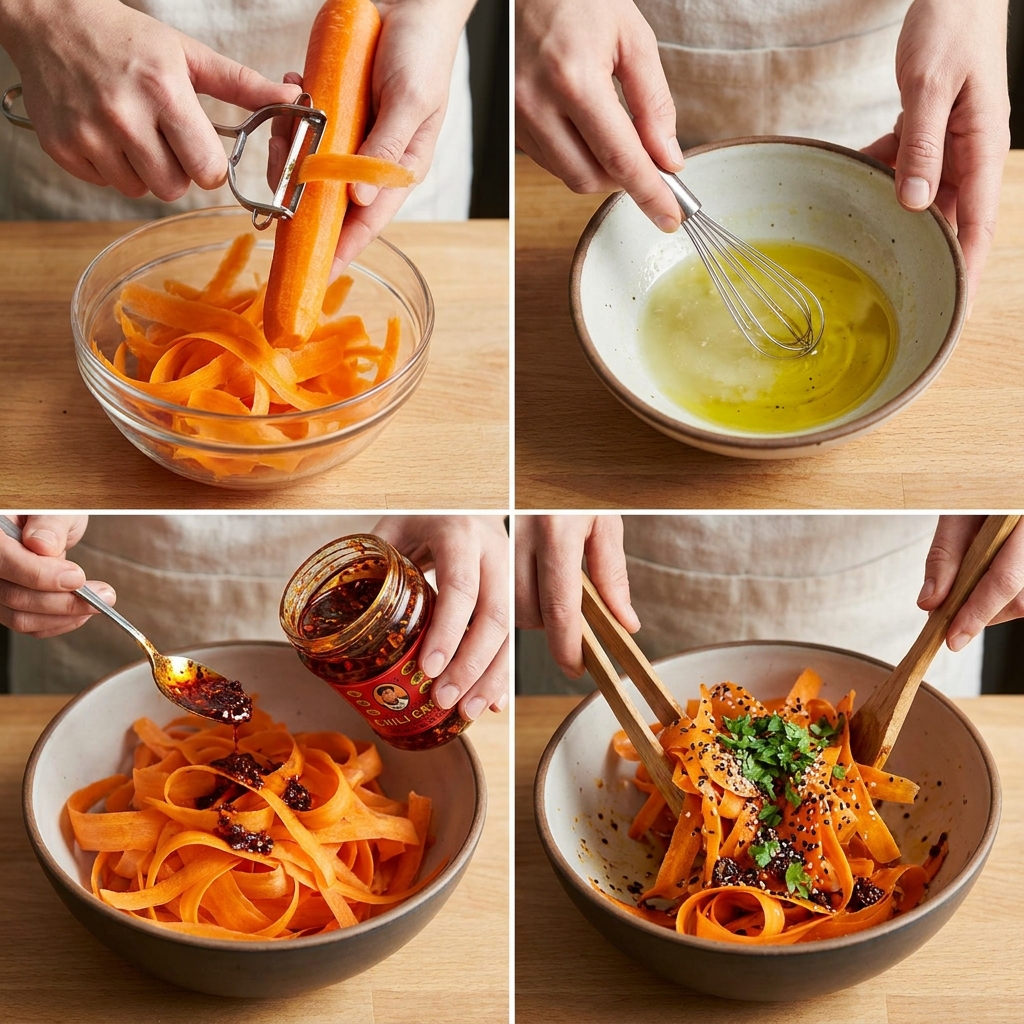 Chili crisp carrot ribbon salad recipe
