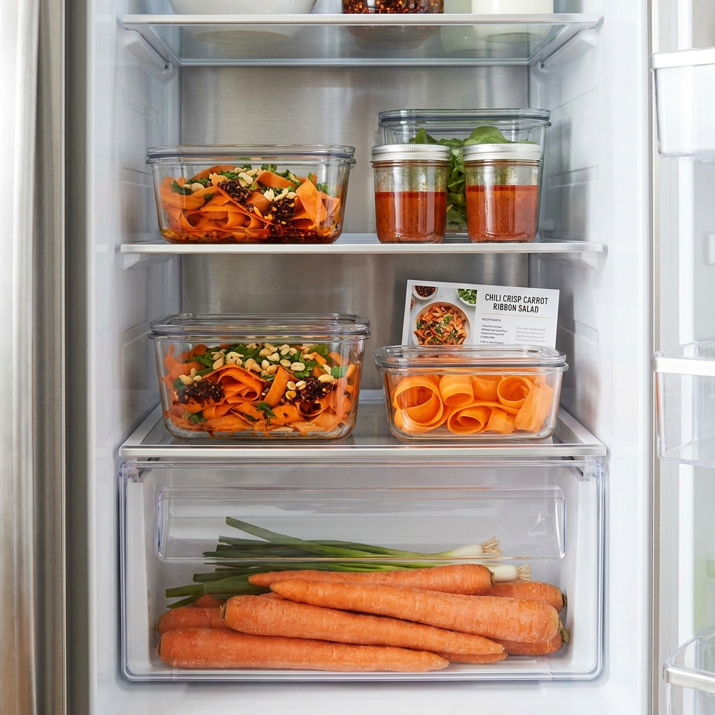 Chili crisp carrot ribbon salad recipe