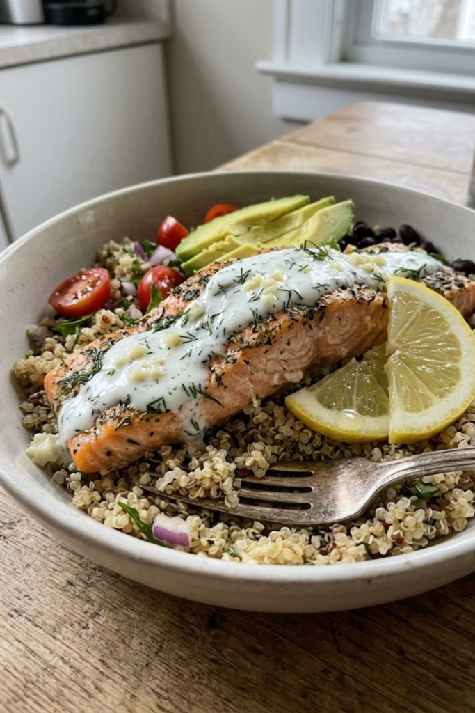 The Best 2026 Baked Salmon with Garlic Yogurt Sauce and Quinoa Bowl Healthy Dinner Recipe 1 Untitled Design 44