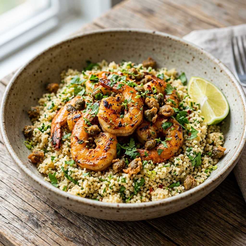 Mojo Shrimp With Couscous and Fried Capers Recipe