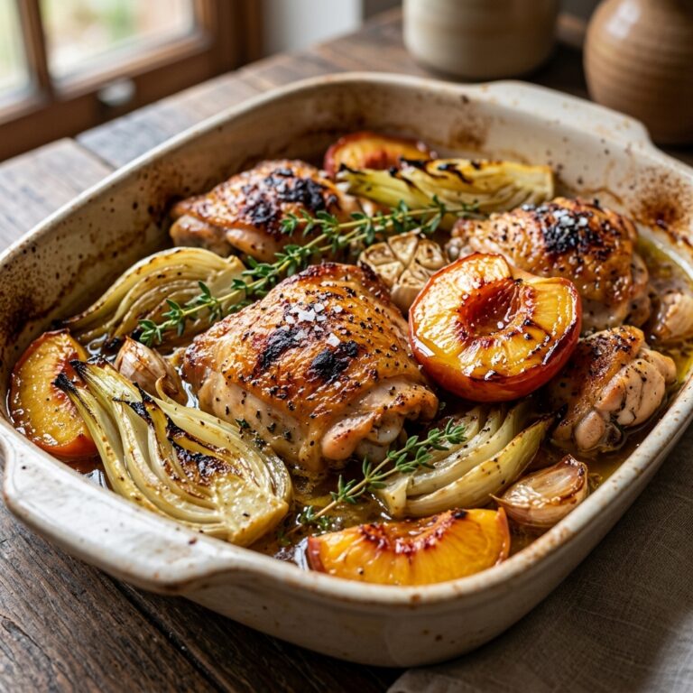 Roasted Chicken With Fennel and Peaches recipe
