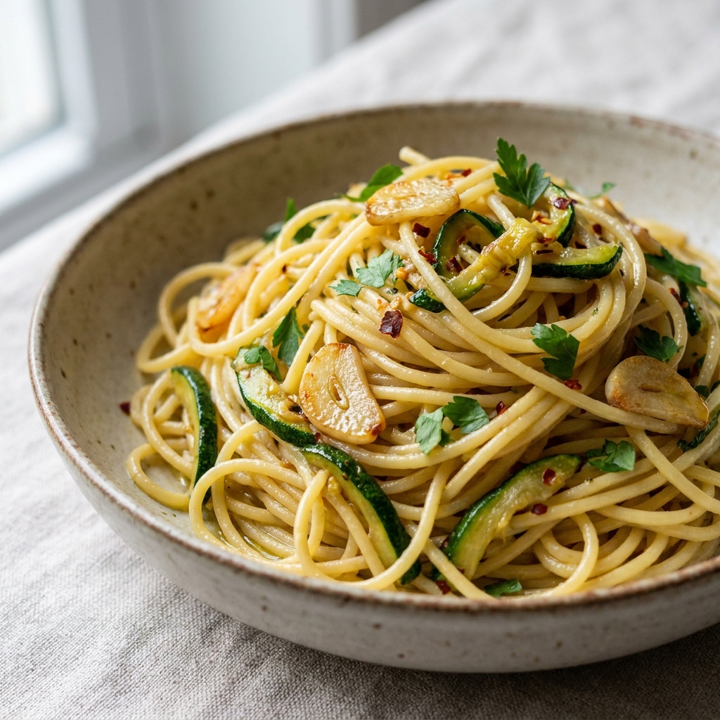 Spaghetti Aglio Olio With Zucchini Recipe