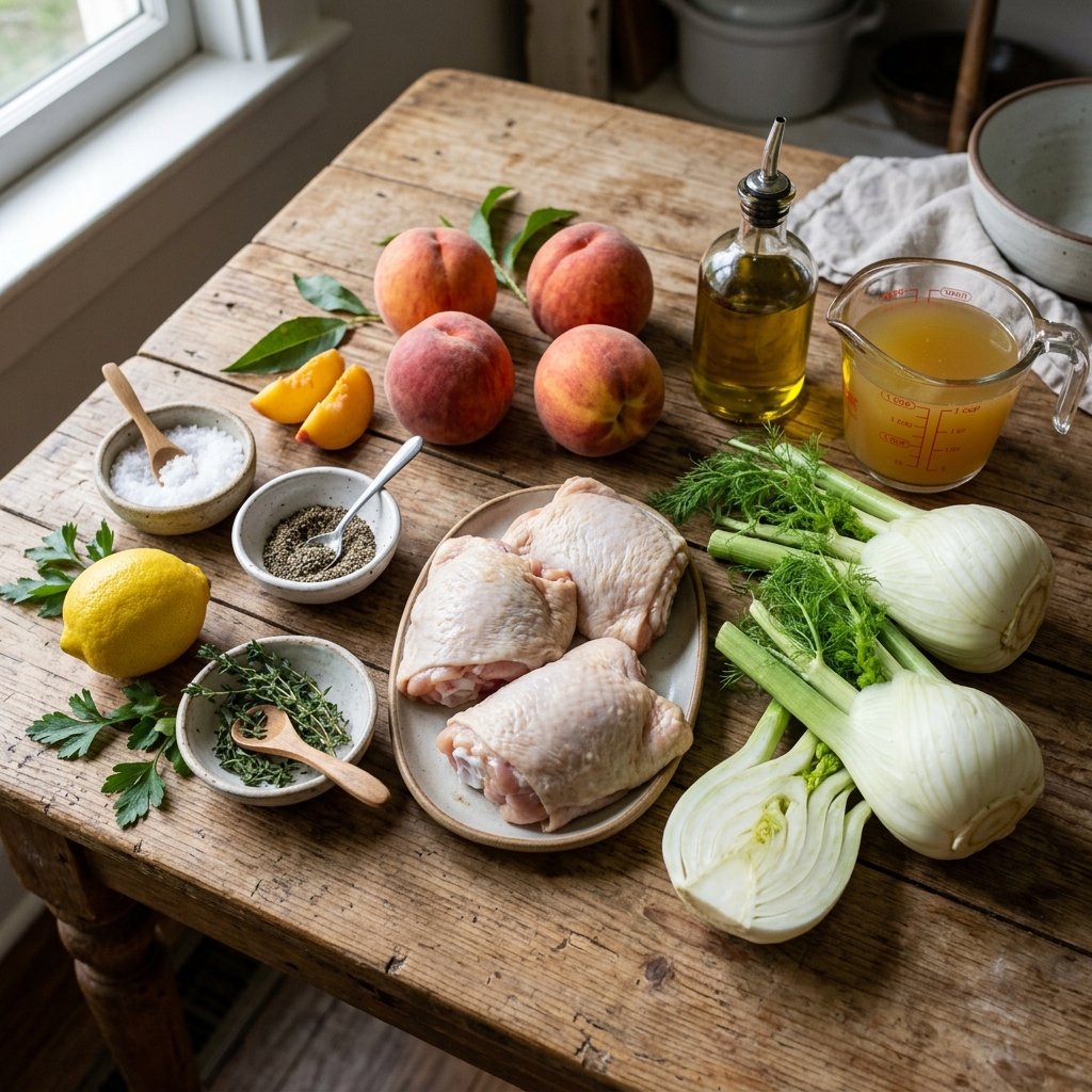 Roasted Chicken With Fennel and Peaches recipe
