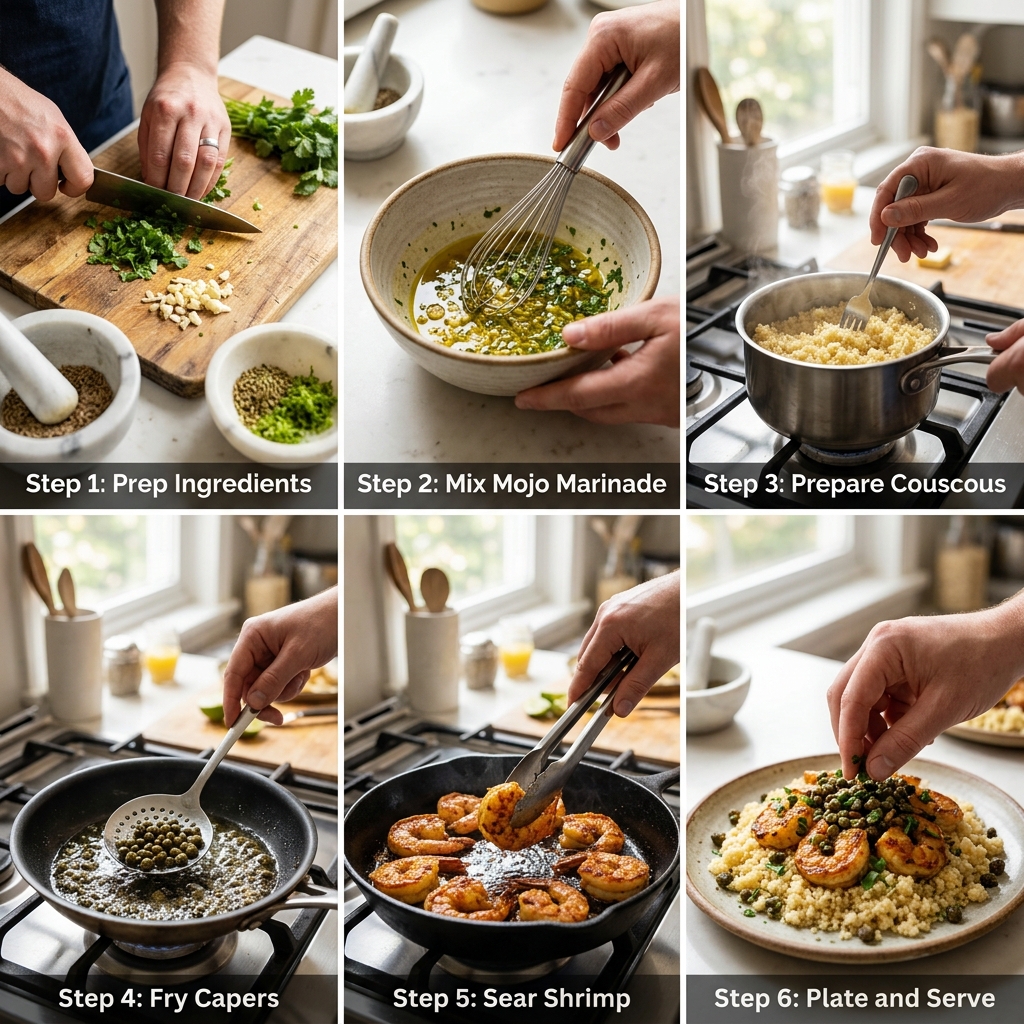 Mojo Shrimp With Couscous and Fried Capers Recipe