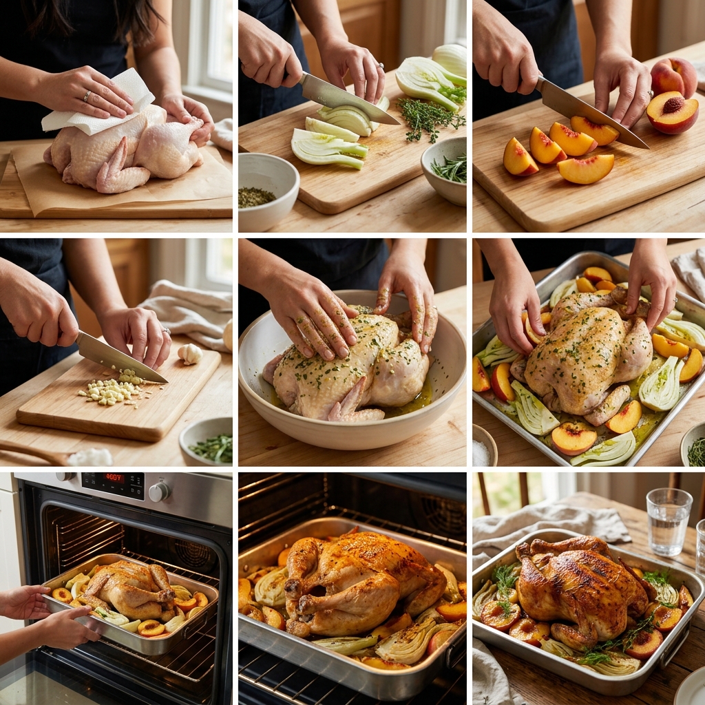 Roasted Chicken With Fennel and Peaches recipe