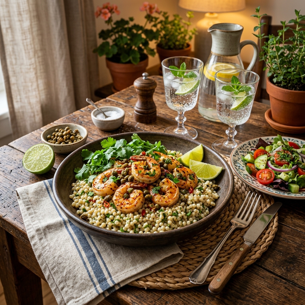Mojo Shrimp With Couscous and Fried Capers Recipe