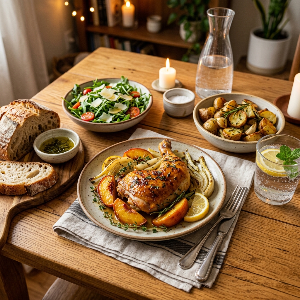 Roasted Chicken With Fennel and Peaches recipe